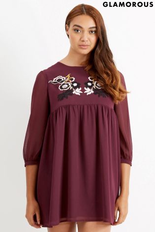 Glamorous Curve Embroidered Smock Dress